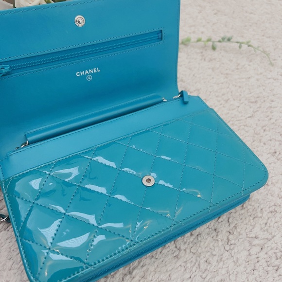 Chanel Boy Wallet on Chain Turquoise Patent WOC - Picture 9 of 13